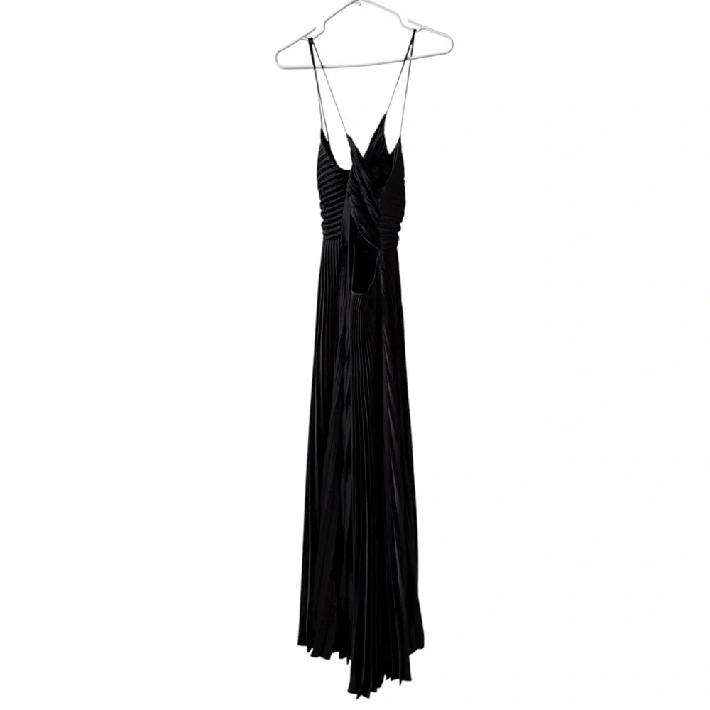 A.L.C. Aries Satin Pleated Maxi Dress Black Sz 6 - Picture 4 of 9